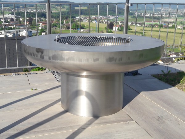 Feuerschale mit Grillring und Grillrost, alles rostfrei